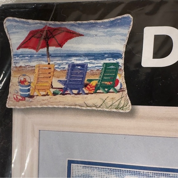 Dimensions Beach Chair Trio Needlepoint Kit. Finish in a Frame or as a Pillow. - Picture 3 of 3